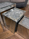Crushed Diamante Nest of 3 Mirrored Tables