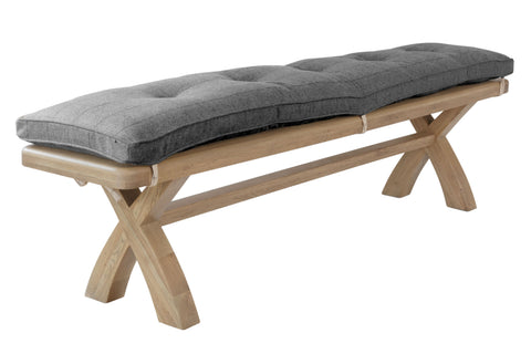 Warm Rustic Oak Effect 2m Cross Leg Dining Bench with Grey Cushion