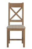 Warm Rustic Oak Effect Cross Back Dining Chair with Beige Padded Seat