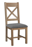 Warm Rustic Oak Effect Cross Back Dining Chair with Grey Padded Seat