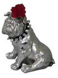 Small Silver Sitting Bulldog Ornament with Red Mohawk