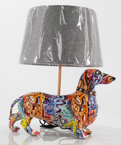 Multicolour Graffiti Dachshund Sausage Dog Ornament Lamp