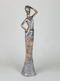 African Lady Woman Female Ornament Figurine with Peach Marbel Effect Dress and Silver Detailing with Gold Skin