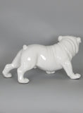 Ceramic White Gloss Standing Bulldog Dog Ornament with Blue Eyes