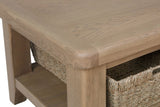 Rustic Oak Effect Corner Storage Bench with Padded Beige Seat