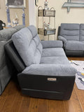 Michigan Charcoal Grey Fabric & Black Leather Look Electric Reclining Suite