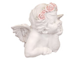 White Male Thinking Cherub Ornament with Pink Flower Headband
