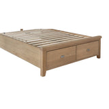 Warm Rustic Oak Effect King Size Bed Frame with Fabric Padded Headboard & Drawers