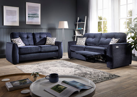 Ethan Navy Blue Fabric Extending Foot Rest Suite