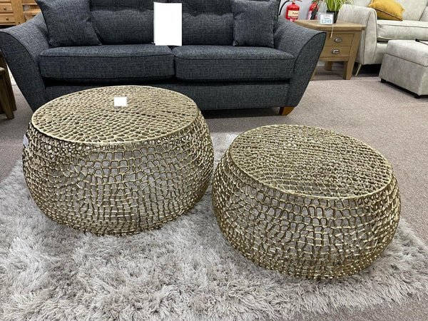 Set of 2 Gold Aluminium Cut Out Effect Artisan Coffee Tables