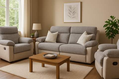 Apollo Fabric & Faux Leather Electric Reclining 2 Tone Suite