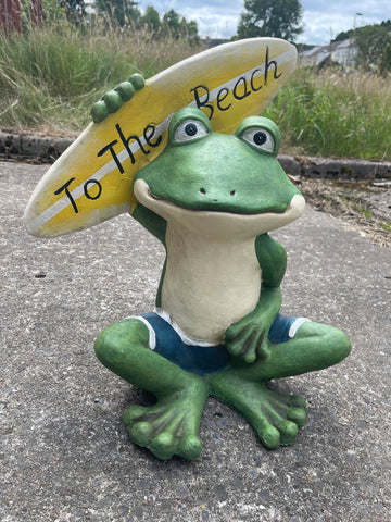 Frog To the Beach Surfer Garden Ornament