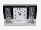 Crystal Decor Mirrored Glass Analogue White Face Floating Jewels Diamonds Mantle Clock