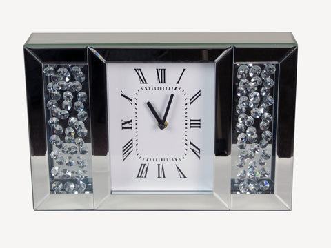 Crystal Decor Mirrored Glass Analogue White Face Floating Jewels Diamonds Mantle Clock