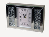 Crystal Decor Mirrored Glass Analogue White Face Floating Jewels Diamonds Mantle Clock