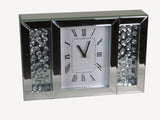 Crystal Decor Mirrored Glass Analogue White Face Floating Jewels Diamonds Mantle Clock
