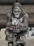 Silver Electroplated Gorilla Holding Skull Ornament