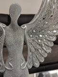 Standing Silver Spread Angel Wings Diamante & Mosaic Ornament