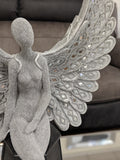 Sitting Silver Spread Angel Wings Diamante & Mosaic Ornament