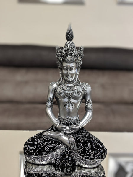 Silver & Black Sitting Lotus Buddha Ornament