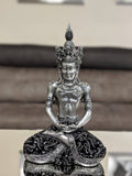 Silver & Black Sitting Buddha with Thai Head Dress Ornament