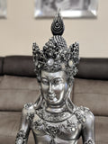 Silver & Black Sitting Buddha with Thai Head Dress Ornament