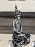 Silver & Black Sitting Buddha with Thai Head Dress Ornament