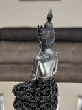 Silver & Black Sitting Buddha with Thai Head Dress Ornament