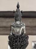 Silver & Black Sitting Buddha with Thai Head Dress Ornament