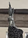 Silver & Black Sitting Buddha with Thai Head Dress Ornament