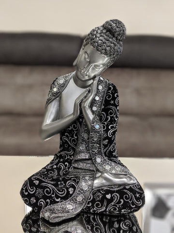 Silver & Black Left Hand Facing Buddha Ornament