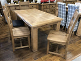 Weathered Oak Small Fixed Top Dining Table & 4 Dining Chairs