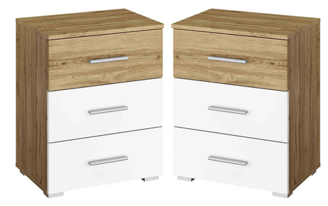 Pair of Kobi Korbach Alpine White & Wotan Oak Colour 3 Drawer Chest