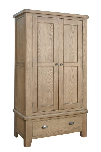 Warm Rustic Oak Effect 2 Drawer Wardrobe