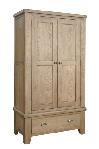 Warm Rustic Oak Effect 2 Drawer Wardrobe