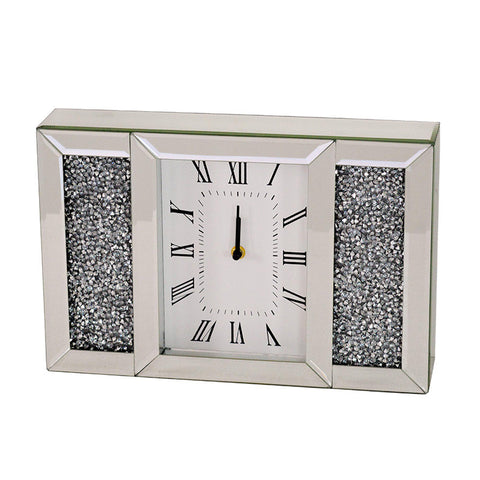 Mirrored Jewel Gem Diamante White Face Glass Mantle Clock
