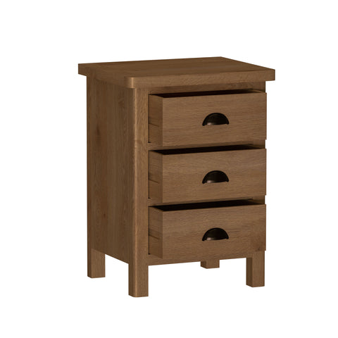 Oak & Hardwood Rustic 3 Drawer Bedside