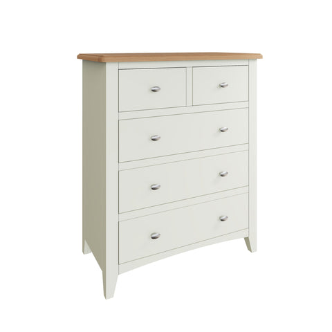 Fresh White with Oak Top 2 Over 3 Chest of Drawers