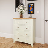 Fresh White with Oak Top 2 Over 3 Chest of Drawers