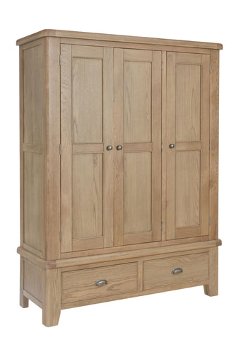 Warm Rustic Oak Effect 3 Door Wardrobe