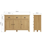 Oak & Hardwood Rustic 3 Drawer Sideboard