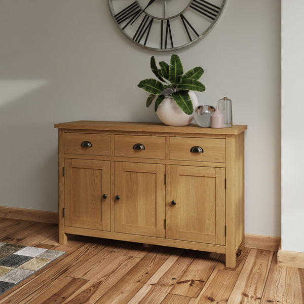 Oak & Hardwood Rustic 3 Drawer Sideboard