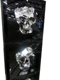 Triple Tier Black Mirrored Crystal Skull Head Tall Tea Light Candle Holder
