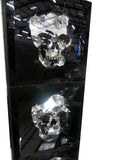 Black Mirrored Glass Crystal Skull Pillar Tea Light Candle Holder