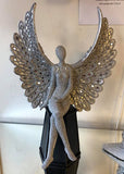 Sitting Silver Spread Angel Wings Diamante & Mosaic Ornament