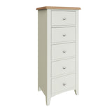 Fresh White with Oak Top 5 Drawer Narrow Chest of Drawers