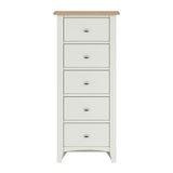 Fresh White with Oak Top 5 Drawer Narrow Chest of Drawers