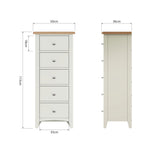 Fresh White with Oak Top 5 Drawer Narrow Chest of Drawers