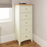 Fresh White with Oak Top 5 Drawer Narrow Chest of Drawers