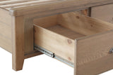 Warm Rustic Oak Effect King Size Bed Frame with Fabric Padded Headboard & Drawers